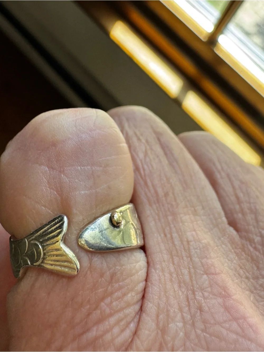 Eden hand arts VINTAGE fish ring Sterling & 14k YG *RARE*